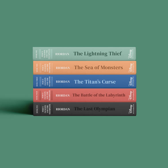 percy jackson and the olympians spines stacked together